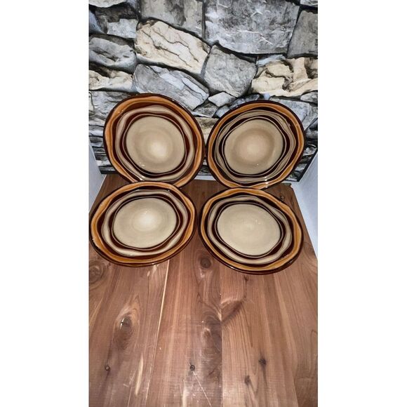 4 SABATIER STONEWARE WAVES BROWN AND ORANGE Plates 8 1/4" - Picture 2 of 6